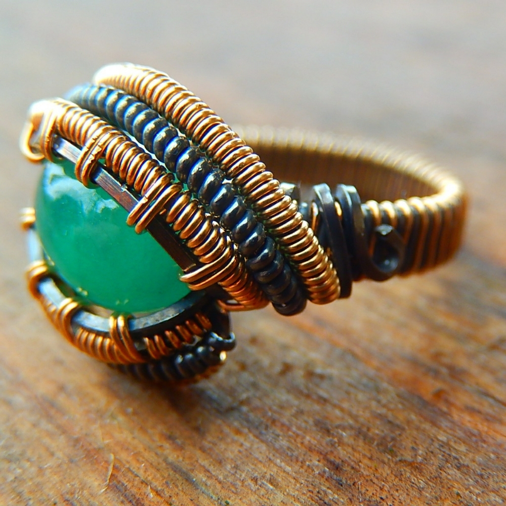 Emerald Ring - Handmade Wire Wrap Gold and Silver